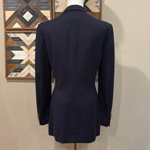 Vintage Ralph Lauren Wool Crest Logo Blazer Jacket Navy Blue Gold Buttons size 4 - Picture 5 of 15